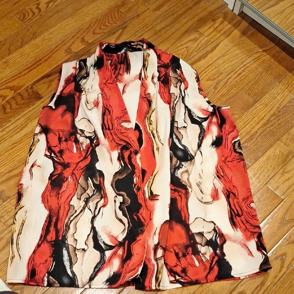 Abstract Red and Black Sleeveless Blouse